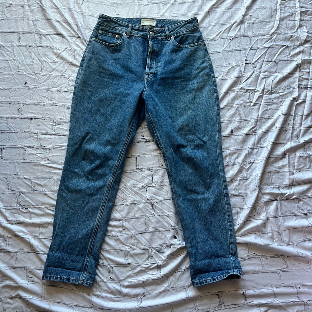 Everlane Women's Button Fly Cheeky Fit Straight Leg Blue Jeans
